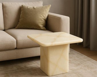Creamy Beige Onyx Side Table: Luxury Natural Stone Accent Table