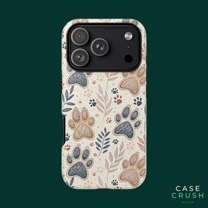 Pet Paw Phone Case, Tough Phone Case Paw Print Botanical Pattern for iPhone Samsung Pixel, Personalized Monogramm, MagSafe Case Option