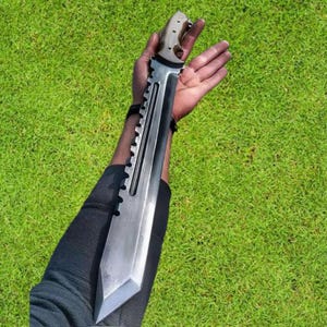 Handmade 5160 Spring Steel Hunting Machete, Full Tang Forest Knife with Leather Sheath, Gift For Him, Birthday Gift, Anniversary Gift