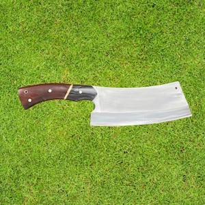 Handmade Carbon Steel Cleaver Knife |  Hand Forged Camping, Meat & Chef Knife With Leather Sheath