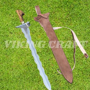 Custom Handmade Carbon Steel Moro Kris Sword, Hand Forged Sword With Leather Sheath, Best Gift For Him, Anniversary Gift