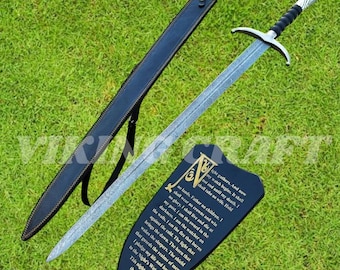Hand Forged Damascus Steel Sword, Handmade Jon Snow Sword with Black Leather Sheath Personalized Gift, Best Gift For Him, Anniversary Gift