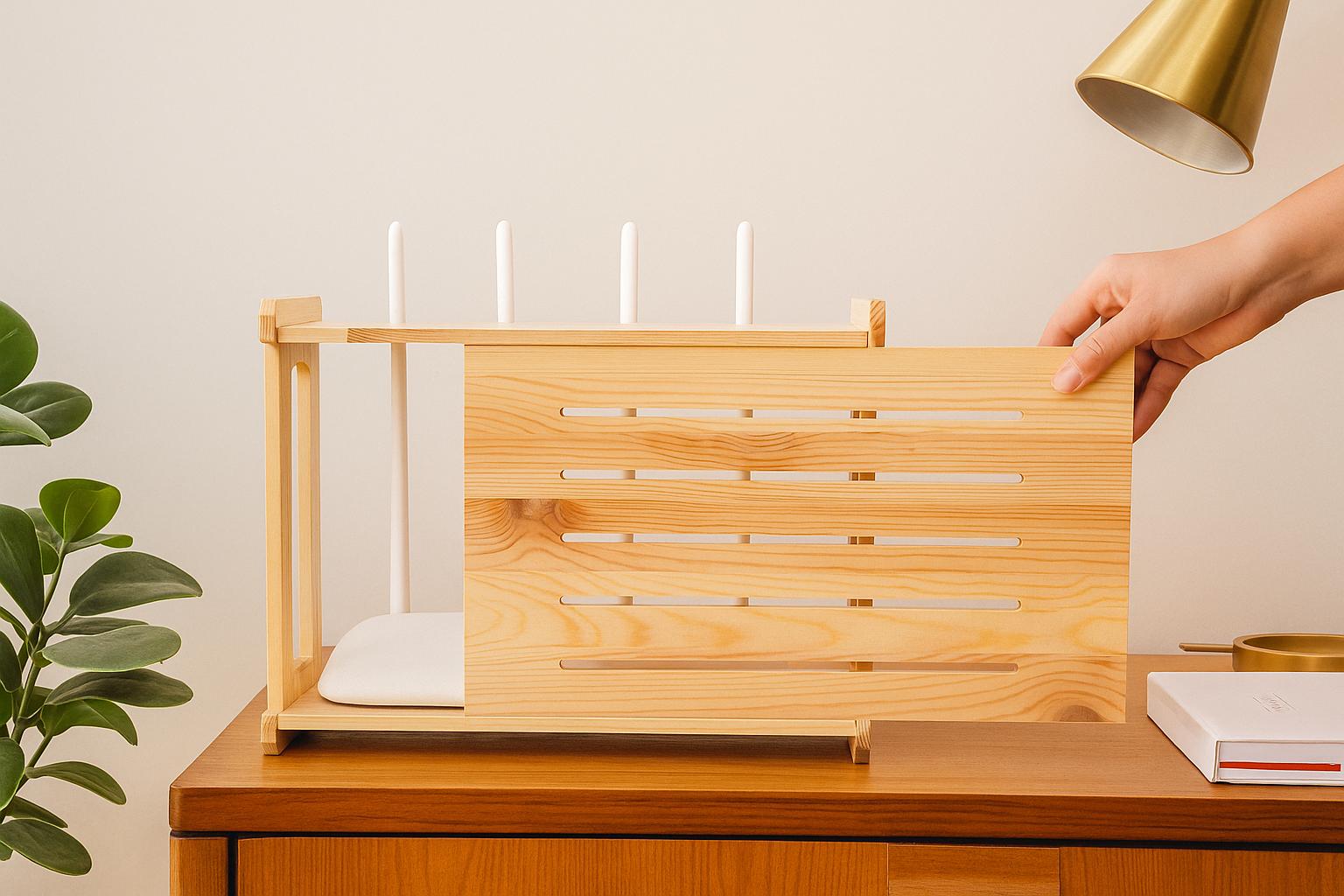 Decoder Modem Organiser Modern Wooden Wifi Router Storage Box – Wall Mounted Modem Shelf, Cable ...