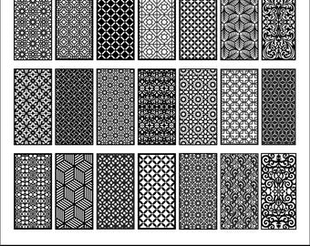 May include: A collection of black and white decorative panel designs with various geometric and floral patterns. The panels are rectangular and feature intricate cut-out designs. The bottom of the image displays the text "SVG DXF CDR EPS PDF PNG".