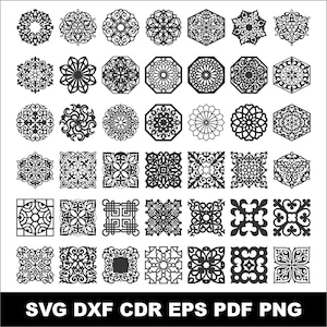 42 Mandala SVG-paket, laserskurna filer DXF, runda hexagonmedaljongmönster, CNC-fräsfiler, digital fil, väggkonstdekor