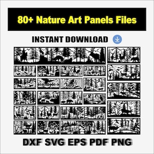 80+ Wildlife panels, DXF stencils, Forest decor svg, Nature scenes Dxf for CNC Laser & Plasma cut, Vector Animals, Bear, Wolf wall decor.