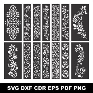 14 hochwertige Blumenmuster-Schablonen (SVG S02) | Dekorative vertikale Paneele (DXF) | Raumteiler, Wanddekoration mit Blättern (Laserschnittdateien)