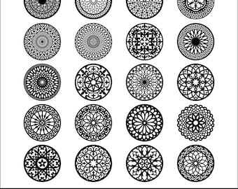 20 Round mandala coasters SVG set 02. Geometric Vector files, for laser cut, cnc. CDR, DXF, eps. Mandala pattern for Cricut cnc Projects.