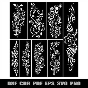 8 Premium Leaf, Tree, Flower, Floral panel and stencils svg S01 | Room Divider, Privacy , Wall art, Swirling patterns, cnc, DXF Plasma cut.