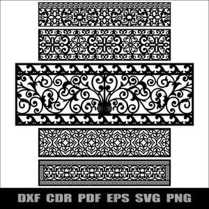 5 Premium balcony railing panels SVG | CNC plasma cut file, Grill panels dxf, svg | Decorative Railing  dxf, Laser cut staircase panels.