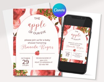 Apple Of Our Eye Baby Shower Invitation, Printable Fall Baby Shower Invite, Autumn Editable Template