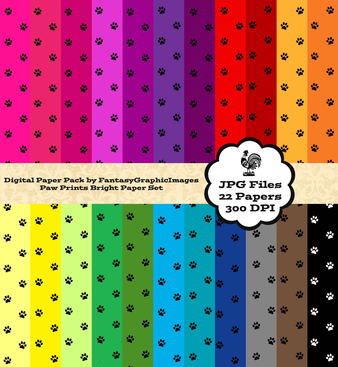 Paw Print Scrapbook Paper Rainbow Digital Pack 22 Papers Dog | Etsy