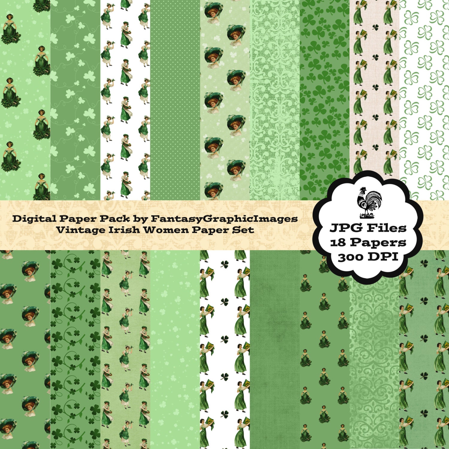 Irish Scrapbook Paper Vintage Digital Pack St Patrick's Etsy