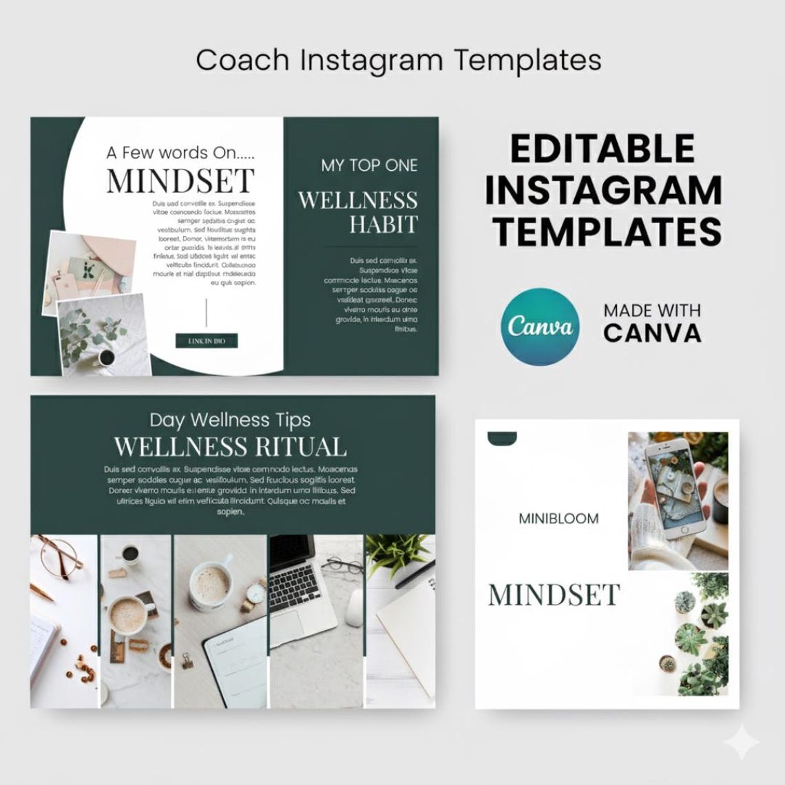 Editable Coach Instagram Templates | Canva Wellness Mindset Templates ...