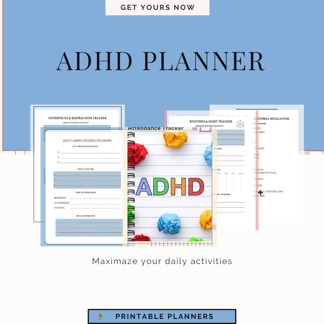 Hyperfocus Distraction Matrix ADHD Planner | Printable Daily Organizer | Hyperfocus & Distraction ...