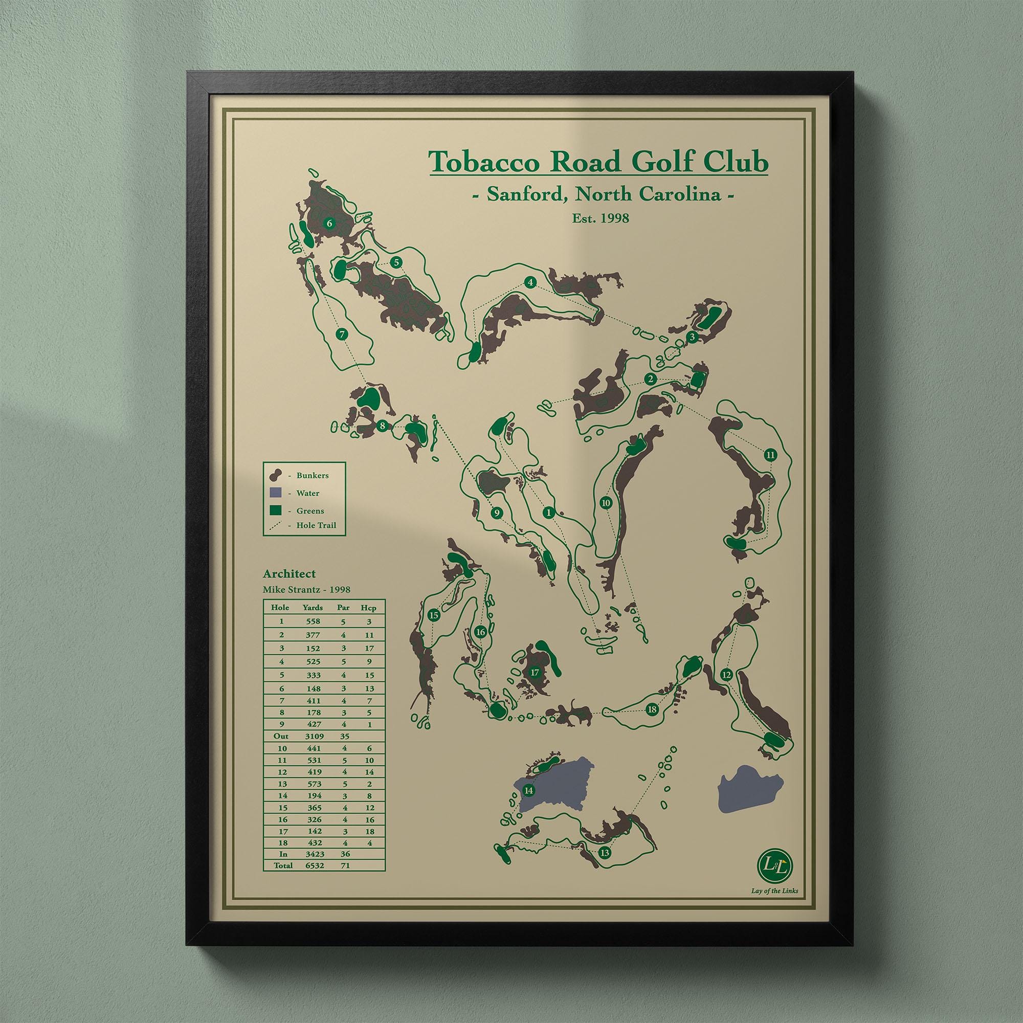 Tobacco Road Golf Club Course Map Print - Carolina Golf: Vintage Blueprint  Art