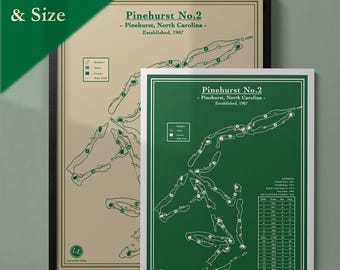 Pinehurst No.2 Course Map Print - US Open Venue - North Carolina Golf - Vintage Blueprint Art