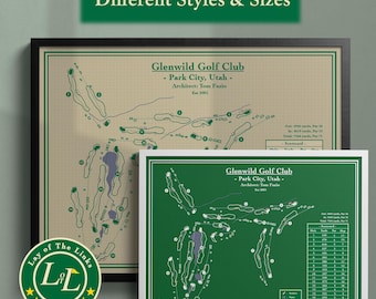 Kartutskrift för Glenwild Golf Club: Park City, Utahs bankarta, ritningsstil
