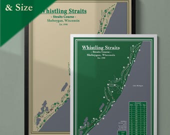 Whistling Straits Golf Course Map Print, Wisconsin, USA, Golf Art