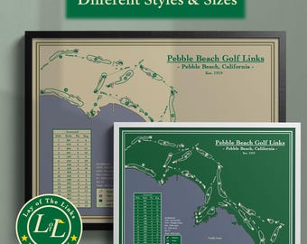 Pebble Beach Golf Links Course Map Art, California - Blueprint or Modern Print