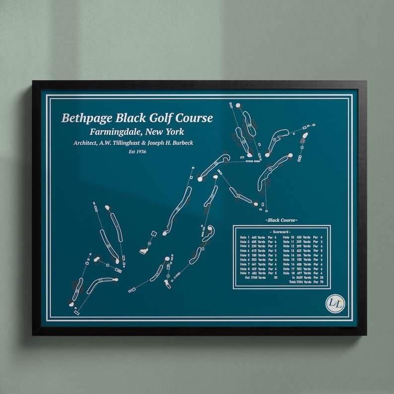 Bethpage Black Golf Course Map Art Print: Vintage Blueprint Style ...