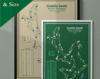 Gamble Sand Golf Course Map Print - Washington, USA Golf: Vintage Blueprint Art