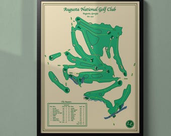 Impression de la carte du parcours de golf d'Augusta National : plan d'art vintage - Les maîtres