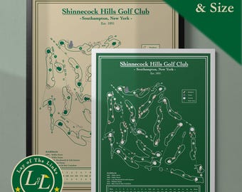 Shinnecock Hills Golf Club Course Map Print, Southampton NY, Golf Art