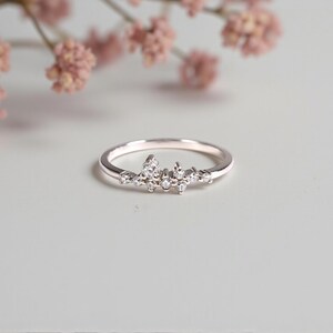 Diamond Accent Wedding Band, 14k Gold Dainty Stacking Ring, Delicate Diamond Ring, Minimalist Bridal Jewelry, Promise Gift for Her