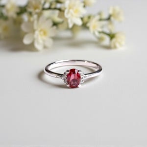 Oval Ruby Engagement Ring, 14k Gold Ruby with Diamond Accents, Solitaire Style Proposal Ring, Unique Ruby Anniversary Gift for Her