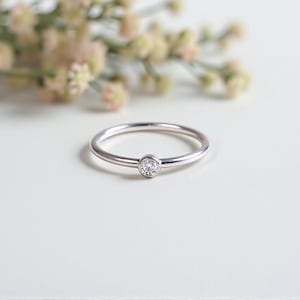 Minimalist Diamond Ring, 14k Gold Dainty Solitaire Ring, Simple Engagement Ring, Delicate Diamond Promise Ring for Her
