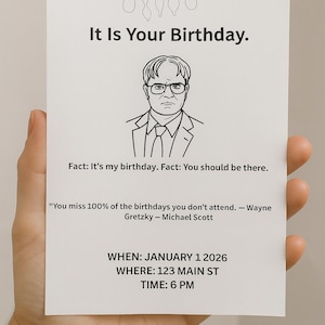 Faire-part d'anniversaire drôle de Dwight Schrute à imprimer
