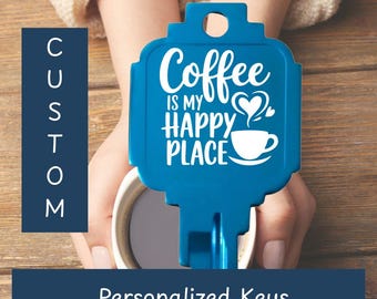 Coffee Lover's Large House Key Personalized Anodized Aluminum Custom Engraved Kwikset Coffee Shop