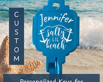 Beach Lover's Large House Key Personalized Anodized Aluminum Custom Engraved Kwikset Summer Time