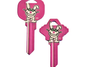 It's HAPPY BUNNY by Jim Benton " Let's Focus On Me" , uncut House Key blank or cut by code