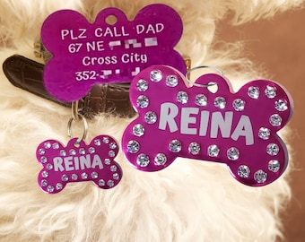 Custom Crystal Pet ID Tag: Bone Shaped Rhinestone Bling