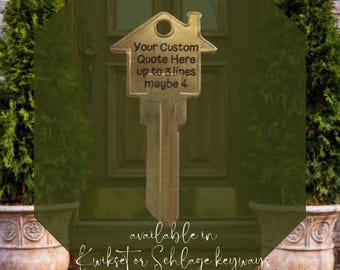 Personalized House Shaped Key: Custom Engraved Brass Home Key Blank