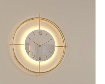 Modern Backlit Metal Wall Clock: Silent LED Accent Decor