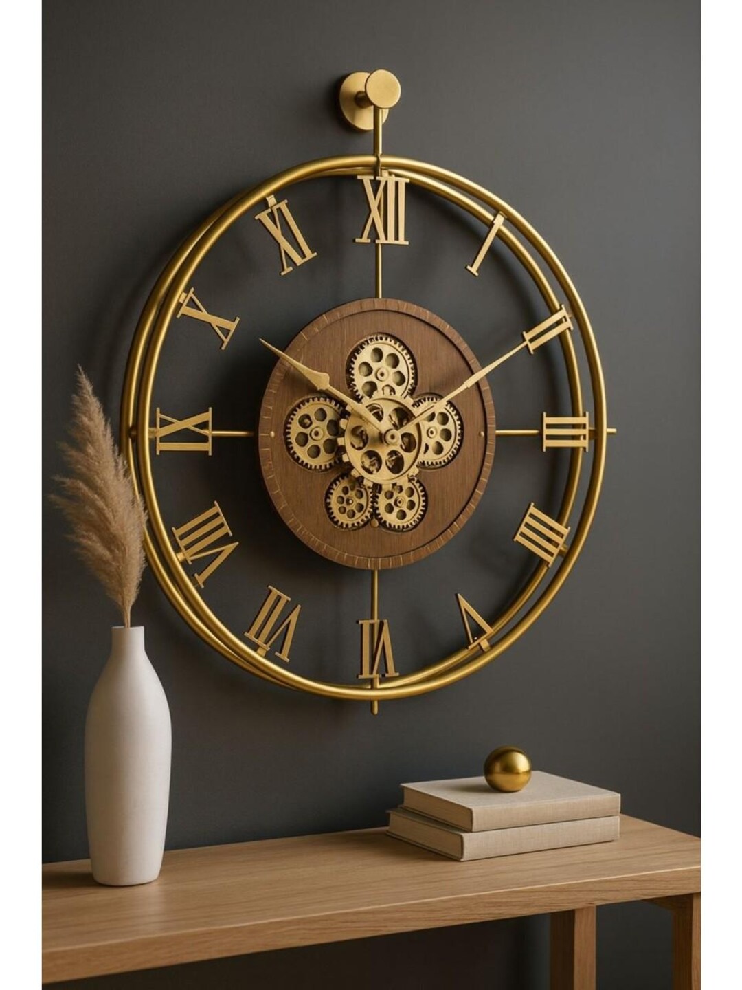 Large Industrial Wall Clock With Moving Gears, Roman Numeral Decor - Etsy
