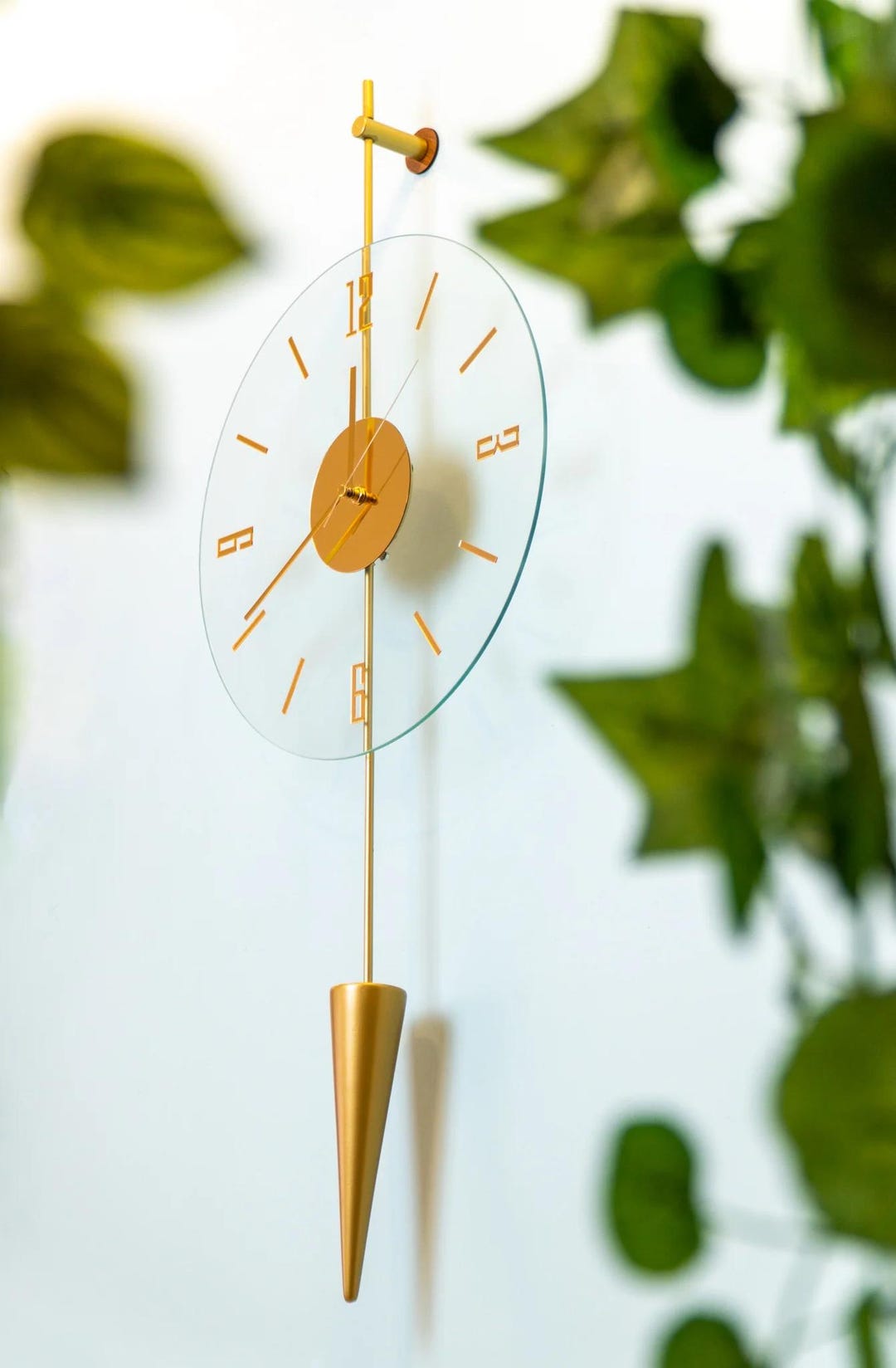 Minimalist Gold Wall Clock: Transparent Dial, Silent Pendulum ...