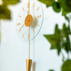 Minimalist Gold Wall Clock – Transparent Dial - Elegant Pendulum | Silent Quartz Movement | Large Modern Timepiece | Luxury Home-Wall Decor