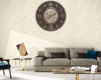 Oversized Steampunk Wall Clock – Silent Gear Movement, Roman Numerals, Industrial Decor for Living Room or Loft (60cm)
