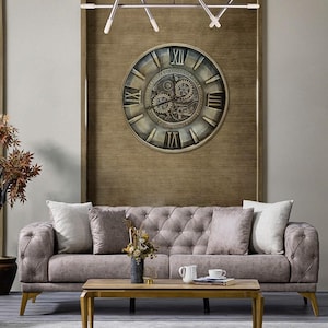 Oversized Steampunk Wall Clock – Metal Gear Design, Silent Quartz Movement, 60cm Statement Clock