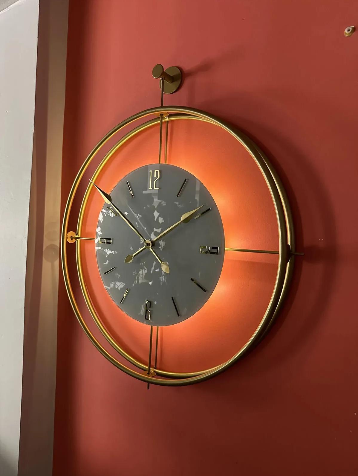 Modern Wall Clock with Gold Frame | Silent Quartz Movement | Elegant Hanging Accent | Large Decorative Wall Clock | Luxury Home-Office Decor