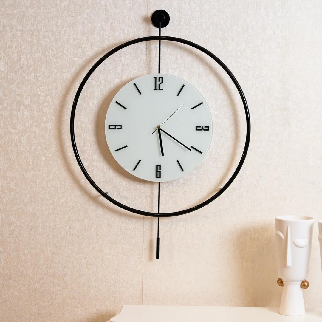Minimalist Wall Clock – White Transparent Dial & Black Frame | Silent ...