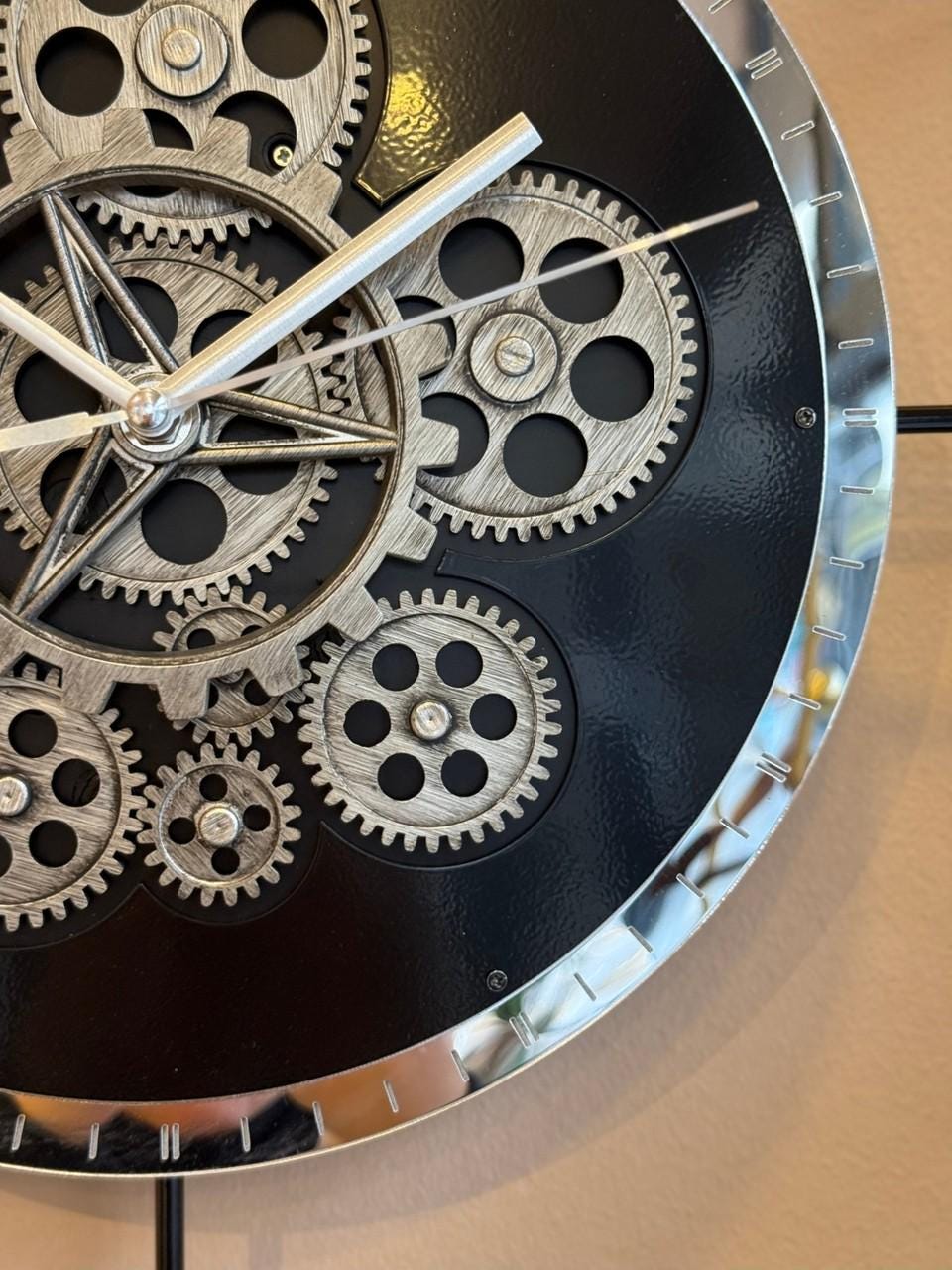 Black-gold-silver-ecru Large Industrial Wall Clock With Moving Gears ...