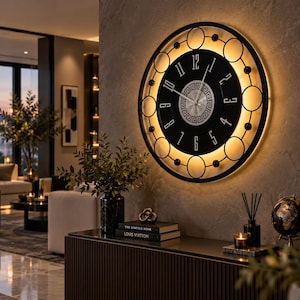 Reloj de pared grande de metal de lujo, reloj de pared moderno en oro, negro y plata, reloj de pared de cuarzo silencioso, reloj minimalista para sala de estar, regalo de inauguración de casa