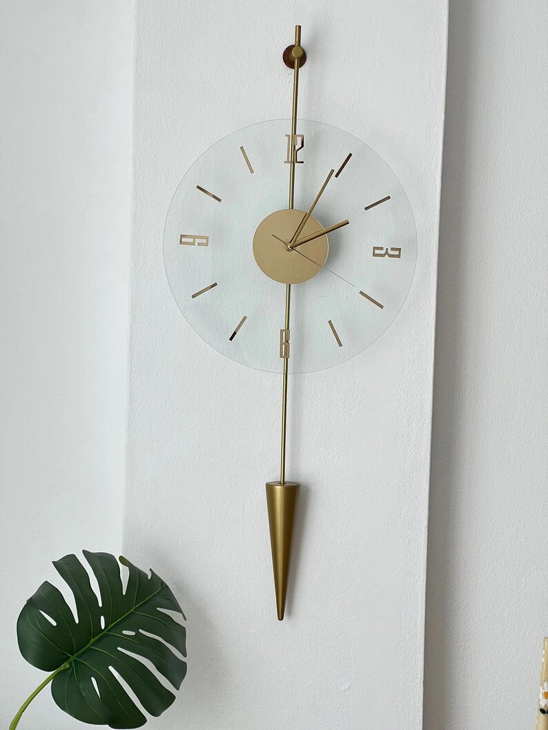 Minimalist Gold Wall Clock: Transparent Dial, Silent Pendulum ...
