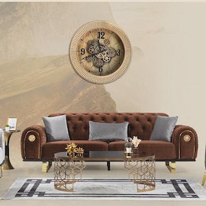 Rustic Steampunk Wall Clock – Silent Gear Movement, Wood Texture, Industrial Loft Decor (60cm)