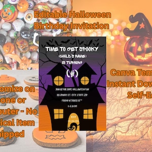 Spukhaus Halloween-Geburtstagseinladung - Spooky Kinderparty, Canva-Vorlage (Digitaler Download)